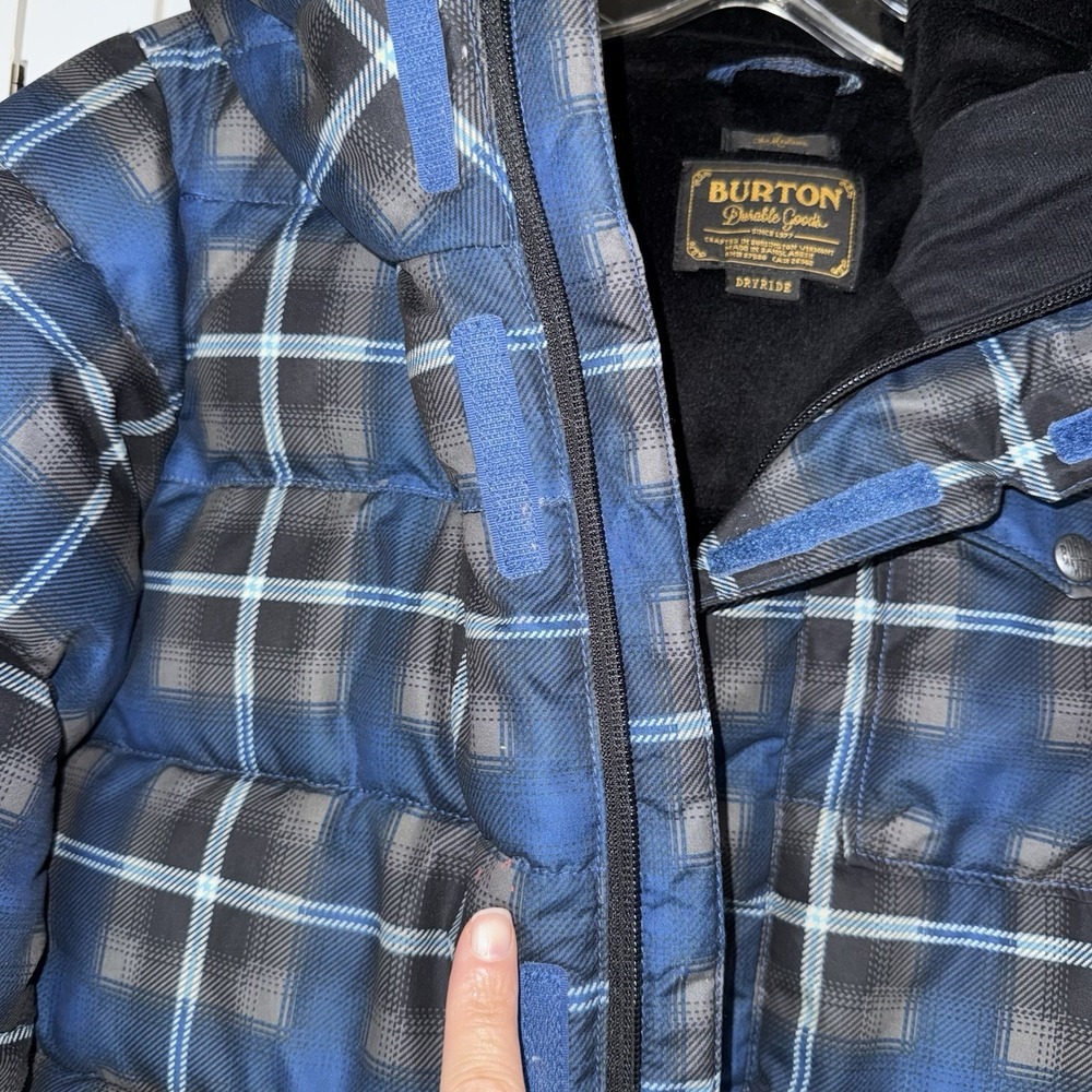 Burton DryRide Boys Jacket Medium Blue Plaid Hooded Insulated Ski Snow Coat Warm - Picture 4 of 9